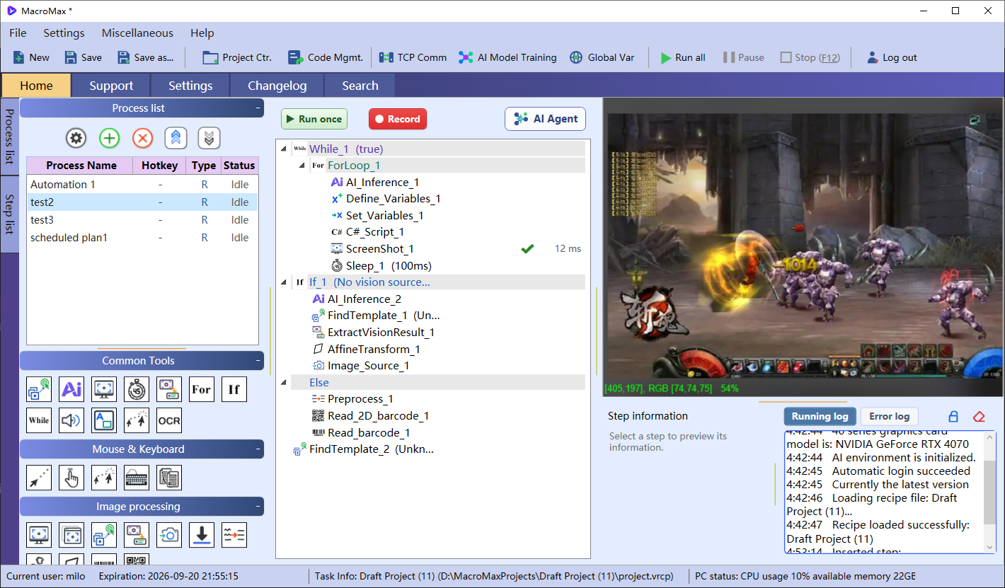 MacroMax smart auto clicker and automation workflow main window